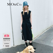MO&Co.連衣裙春夏抽繩圓領(lǐng)捏褶收腰立體口袋背心裙裝摩安珂 黑色 M 165
