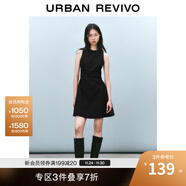 UR2025春季新款女摩登氣質(zhì)褶皺收腰顯瘦無(wú)袖連衣裙UYY750030 黑色 M