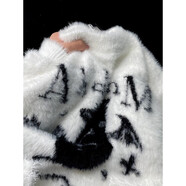 歐昵雪美式惡魔復古貓咪破洞萬(wàn)圣節毛衣設計寬松秋冬季水貂針織衫上衣女 白色 S 建議80-95斤