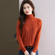 AX時(shí)尚麻花針織衫內搭上衣雙層領(lǐng)純色加厚毛衣女新款冬季打底衫 桔色 S 【建議 85-100斤】