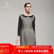 名師路春秋歐美娃娃領(lǐng)長(cháng)袖打底波點(diǎn)提花連衣裙 1N52439 黑色 88 M