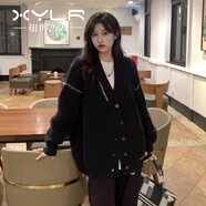 相伊戀人針織衫女秋冬外穿25年新款設(shè)計(jì)感V領(lǐng)開(kāi)衫保暖寬松學(xué)院風(fēng)毛衣外套 優(yōu)雅黑【常規(guī)款-350克】 均碼 【適合80-140斤】