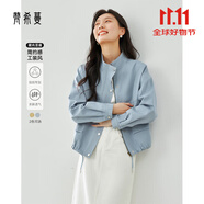 梵希蔓卡其色休閑時尚工裝風短外套2025年春季新款寬松設計感上衣 M3976 藍色 XL