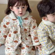 夾棉加厚兒童睡衣韓冬中小童三層加棉家居服寶寶加厚卡通保暖睡衣 彩點(diǎn)小狗一套 80