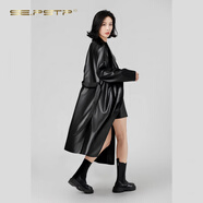 夏典素訂女王（SE.PSTP）2025新款浴袍皮風(fēng)衣春秋抗皺高級感時(shí)尚拉風(fēng)外套朋克風(fēng)女式皮大衣 黑色 S (適合體重100-115斤）