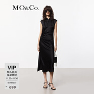 MO&Co.連衣裙夏新中式改良旗袍含桑蠶絲緞感露腰緞感波點(diǎn)提花摩安珂 黑色 L 170