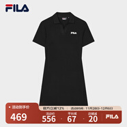 FILA 斐樂(lè )官方女子針織連衣裙時(shí)尚修身POLO領(lǐng)短袖裙子 正黑色-BK L (170) 88A