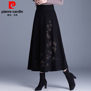 皮爾卡丹（pierre cardin）加厚氣質(zhì)針織毛線(xiàn)2025半身裙秋冬印花大擺裙新款高腰長(cháng)裙子配大衣 灰花 均碼 85-140斤