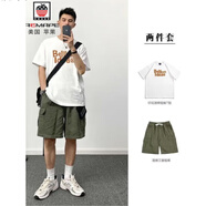 AEMAPE五分短袖男夏季寬松t恤ins潮牌上衣男生潮流一套搭配休閑套裝 053白色上衣+軍綠短褲_兩件 L （建議115-130斤）