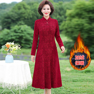 AX輕奢2026婚禮服媽媽冬季加絨長(cháng)款旗袍連衣裙大碼中年女士一體絨加 紅色 3XL 【建議120-135斤】