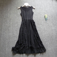 俏博萊百褶雪紡長(cháng)款吊帶背心打底裙莫代爾拼接連衣裙內搭襯裙 背心黑色 均碼