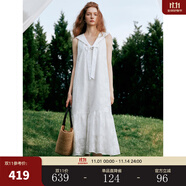 ELLE【明星同款】拾貝少女海軍領(lǐng)連衣裙女2025夏季新款減齡小白裙 白色 L