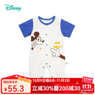 迪士尼寶寶（Disney Baby）童裝兒童短袖連體衣新生兒哈衣爬服柔軟舒適24年夏新品 藍(lán)白 66