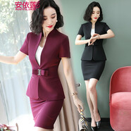 安依蓮小西裝外套女2025秋冬款職業(yè)裝女裝套裝休閑時(shí)尚白領(lǐng)正裝工作服 806酒紅西裝+082短裙 M
