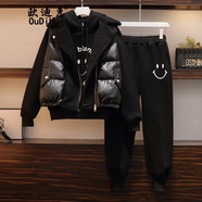 歐迪惠加絨衛衣女秋冬套裝2025新款運動(dòng)服女裝寬松一整套馬甲外套女加厚 黑色三件套【笑臉款】 L (建議100-120斤)