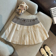 2025秋冬高腰拼接半身百褶裙滌綸針織少女感時(shí)尚潮流大碼顯瘦胖MM 米色（無(wú)腰帶） XL