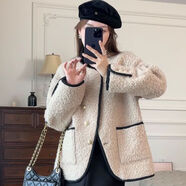 米色小香風(fēng)韓圈呢外套女小個(gè)子2024冬新款法式加厚氣質(zhì)夾棉上衣 米色夾棉款 S  80-95斤