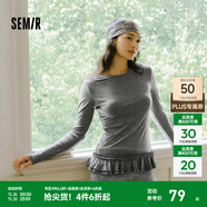 森馬（Semir）長(cháng)袖T恤女純色木耳邊氣質(zhì)緊身冬2025新款荷葉邊上衣簡(jiǎn)約甜美 灰色調00322 M