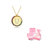 APM Monaco專(zhuān)屬幸運字母金幣飾面彩虹鑲鉆字母B-Z個(gè)性化925銀項鏈男女同款 U-Unique別具一格 F 生日禮盒