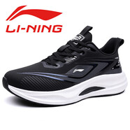 LI NING李寧男鞋輕便透氣跑步鞋運動(dòng)休閑鞋子潮流百搭透氣網(wǎng)面跑步鞋 黑白D2018 38