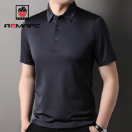 AEMAPE桑蠶絲短袖t恤男夏季冰.絲涼感條紋商務(wù)男裝夏天翻領(lǐng)體恤polo.衫 鐵灰 M 165 建議 95-115斤
