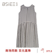 BSIEEBSiEE本澀2025年夏季新款休閑復古雅無(wú)袖后系帶格子連衣裙 黑格 黑格 M