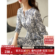 尚都比拉新中式國(guó)風(fēng)連衣裙夏裝青花瓷印花氣質(zhì)收腰顯瘦裙子 白底藍(lán)花 M