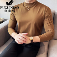富貴鳥(niǎo)（FUGUINIAO）感半高領(lǐng)長(cháng)袖T恤男秋冬新款親膚內搭修身彈力純色中領(lǐng)打底衫 咖啡色 M