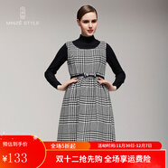 名師路氣質(zhì)千鳥(niǎo)格子連衣裙春秋新款宮廷復古優(yōu)雅顯瘦高腰無(wú)袖背心裙 深灰色86 L