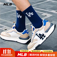 MLB男女情侶撞色增高網(wǎng)面休閑跑步鞋運動(dòng)老爹鞋春夏新款 洛杉磯道奇隊/米黃色 36.5
