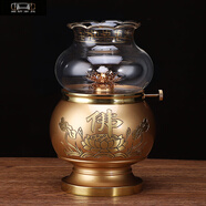 周末島2026品質(zhì)款供佛用品純銅供具套裝供水杯香爐果盤(pán)佛前花瓶led水晶 大號油燈(一盞)