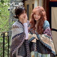 相伊戀人麗江披肩民族風(fēng)旅游針織圍巾女春秋季云南保暖斗篷草原披風(fēng)外套 天藍色 均碼【100cm*135cm，470克】