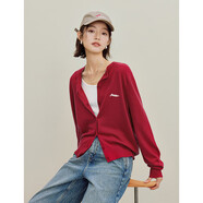 茵曼MIU系刺繡針織開(kāi)衫2025秋季女裝新款百搭毛衣外套 紅色 S