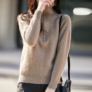 香影純2025秋冬新款羊毛衫女半高領(lǐng)加厚毛衣女寬松針織衫保暖鏤空毛衣女 駝色 2XL (建議125-135斤)