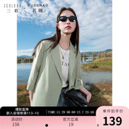 三彩大碼女裝2025秋款七分袖西裝領(lǐng)外套開(kāi)衫藏肉胖MM 抹茶綠 M 160/88B