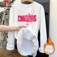皮爾卡丹（pierre cardin）加絨白色打底衫女秋冬內搭2025新款大碼寬松純棉磨毛長(cháng)袖t恤上衣 3875白色(不倒絨加厚) 4XL 190-210斤