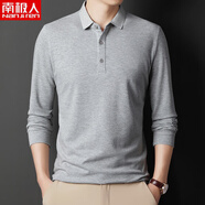 南極人（Nanjiren）爸爸長(cháng)袖t恤男純棉中年男士純色polo衫中老年人夏裝寬松薄款上衣 灰色 L 170