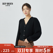 深呼吸DEEP BREATH女裝V領(lǐng)泡泡袖羊毛針織開(kāi)衫女A400775 黑 S (2碼)