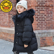 G.DUCKKIDS女童帶毛領(lǐng)收腰羽絨服中長(cháng)款冬季新款洋氣加厚中大童白鴨絨外套潮 黑色 【充絨飽滿(mǎn) 抗寒零下30度】 150 cm 【石墨烯內膽】