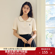 獨束大碼女裝減齡娃娃領(lǐng)休閑POLOT恤2024年夏季新款簡約氣質(zhì)上衣 米杏色 M (尺碼：1) 拍前和客服確認(rèn)尺碼