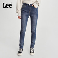 Lee433修身高腰窄腳中藍色女牛仔褲潮流