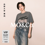 MO&Co.【秦嵐同款】短袖T恤春做舊搖滾印花寬松MBE1TEET08 深花灰色 S 160