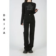 NYCKJK丹尼家2024高腰寬松直筒黑色顯瘦窄版彈力牛仔長(cháng)褲女韓版 黑色薄款適合夏季 XS XS建議體重85-95斤左右