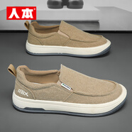 人本一腳蹬男鞋2025春夏季懶人鞋男士休閑帆布鞋子老北京布鞋男款 卡其色 40
