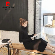 皮爾卡丹（pierre cardin）長(cháng)款高領(lǐng)毛衣裙女加厚冬季白色打底過(guò)膝針織連衣裙內搭長(cháng)裙連身裙 黑色 高端超厚【長(cháng)款105cm】 S 91-100斤