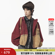 幻走（MOVEUP）2024冬季新款.FUN系列連帽口袋弧線(xiàn)分割設計短款外套女 磚紅 M