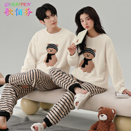歌佰芬冬季珊瑚絨情侶睡衣長(cháng)袖圓領(lǐng)套裝韓版卡通保暖加厚加絨可外穿運動(dòng) E女8822+男9922半邊絨 M 女+男XL
