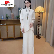 皮爾卡丹（pierre cardin）時(shí)尚套裝裙女2025秋冬新款遮肉寬松顯瘦蝙蝠針織衫半身裙兩件套女 白色套裝 S 80-90