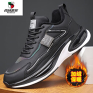 西域駱駝（VANCAMEL）品牌男鞋男士新款運動(dòng)鞋秋冬季加絨保暖時(shí)尚休閑防滑軟底男鞋 駱駝品牌6015+黑色/加絨款 38