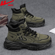 回力馬丁靴高幫工裝靴短靴作戰靴2025新款冬季加絨加厚保暖棉鞋男 軍綠黑 41
